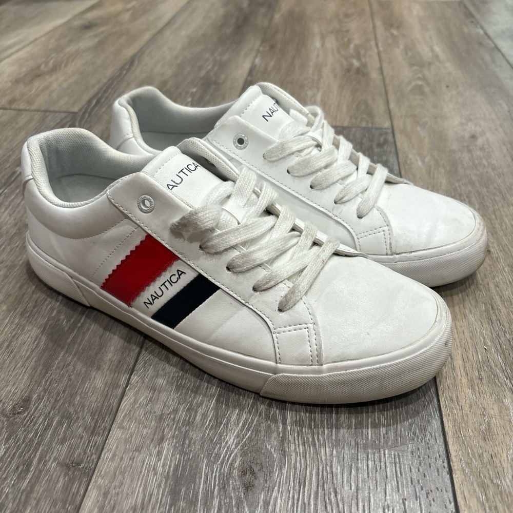 Nautica white blue and red trainers